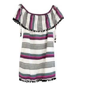 Saylor Angie Striped Off The Shoulder Dress Pom Poms XS